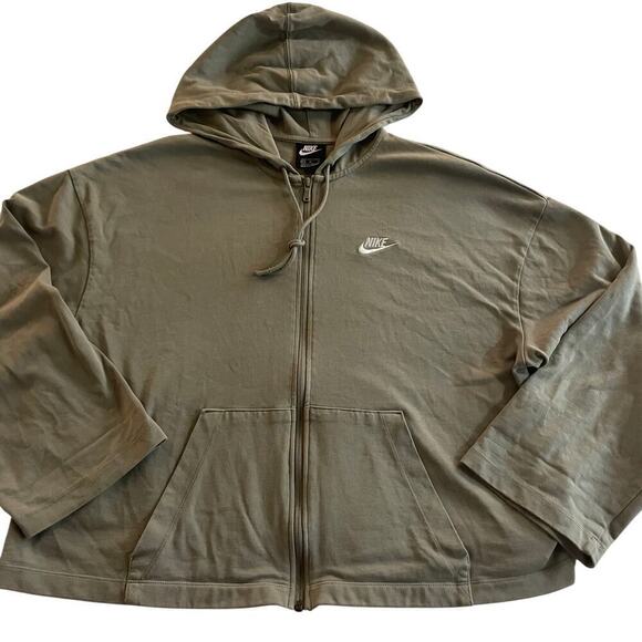 Nike Crop Hoodie | Army Green, Olive, Loose Relaxed Fit, Full Zip, XL NWOT $79 - Picture 1 of 11